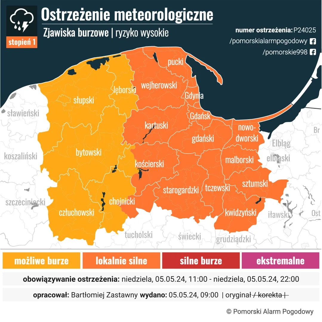 Ostrzeżenie meteorologiczne dla powiatu wejherowskiego.